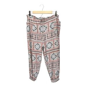 One 5 One Size L Pink Patterned Rayon‎ Blend Drawstring Waist Harem Pants Boho